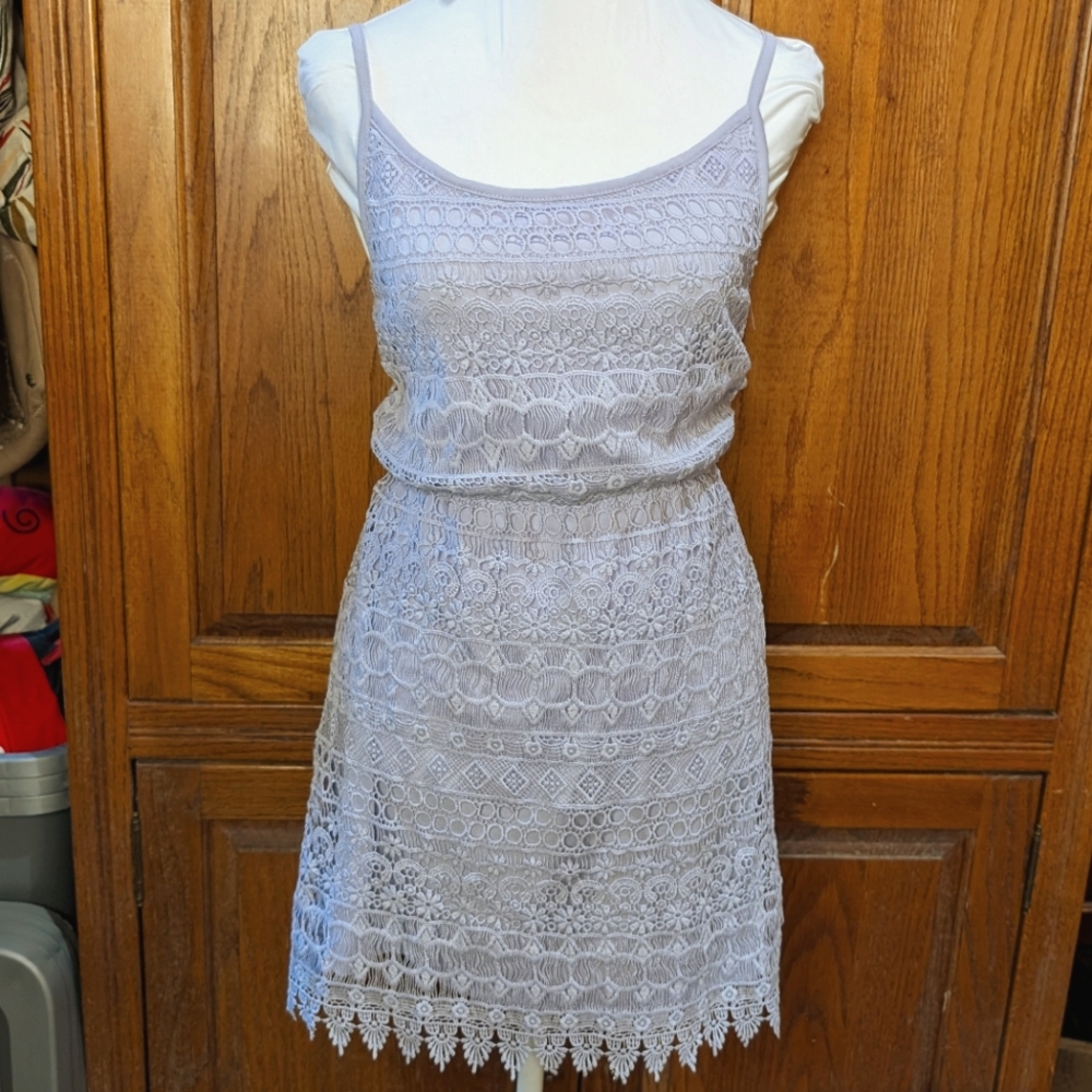 Divided by H&M M lavender fully lined crochet spaghetti strap summer mini dress